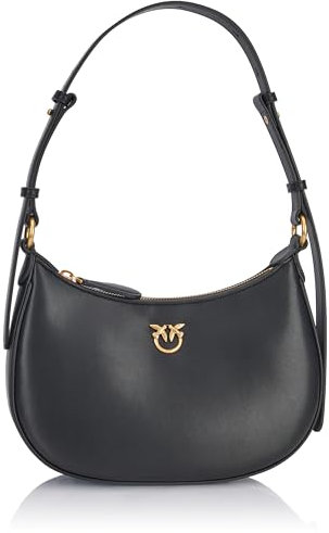 Pinko Half Moon Mini FL Vitello Seta, Borsa Donna, Z99Q_Nero-Antique Gold, Taglia Unica