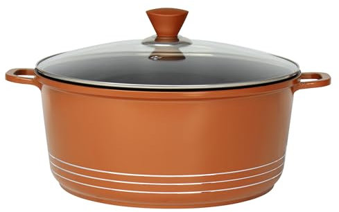 Die Cast Stockpot - Aluminium Non Stick Coating Cooking Pot -Induction Stock Pot with Tempered Glass Lid with Steam Vent -Dishwasher Safe- (20-24- 28-32 cm) (32cm, Copper)