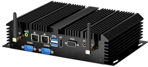 Thdeukoty Mini PC Industriel sans Ventilateur, Core i7-5500U, Win 10 Pro, 8 Go de RAM, SSD de 256 Go, 2 Ports réseau, 2 Ports COM RS232, 4 Ports USB 3.0, Wi-FI Double Bande, HDMI/VGA, LAN Gigabit