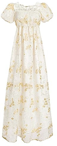 CR ROLECOS Regency Dress Jane Austen Robe victorienne pour thé Blanc, jaune, XL