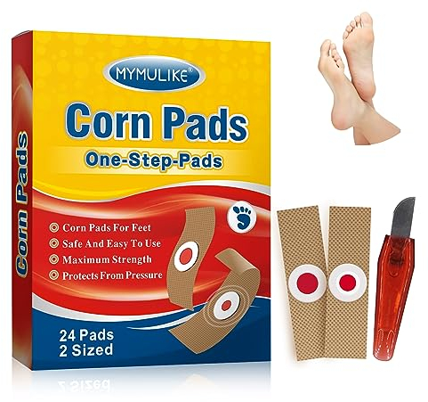 Corn Removal Pads, MYMULIKE 24Pcs Hühneraugen Pflaster, 2-Größe Entferner Hühneraugen für Füße, 12 Large Size und 12 Small Size Fußpflege Hartnäckige Hühneraugen Entfernen Fußsohle