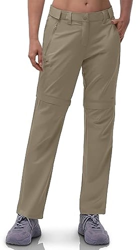 33,000ft Damen Zip Off Wanderhose, Atmungsaktiv Trekkinghose Schnell Trockend Stretch Abnehmbar Zip-Off Outdoorhose Sommer Arbeitshose Funktionshose Khaki 31L 46