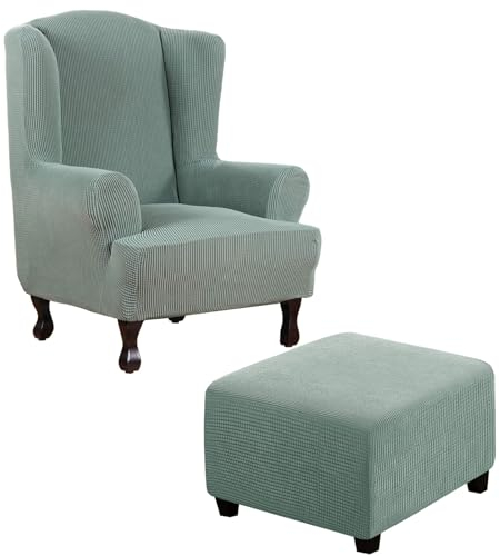 Thdsubb Ohrensessel Überzug Sesselbezug Sessel Sessel-Überwürfe Tiger Stuhlbezug Ottomane Schonbezug Hockerüberzug Husse Für Fußhocker (Grün,Ohrensessel+Quadrat L)