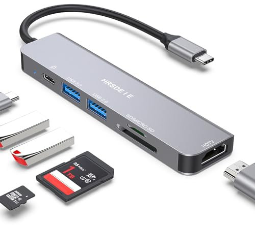 USB C HUB, 6 in 1 USB C Multiport Adapter with 100W PD Charging, 4K HDMI, USB 3.0 Fast Data Port, SD/TF Card Reader, Type C Dock for MacBook Pro/Air, Surface Pro, Chromebook, Dell XPS, Mac Air/Galaxy