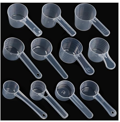 Cucharas Medidoras Plastico,Forreen 11 Piezas Cucharas de Medición Transparente Reutilizable Cuchara Medidora con Escala para Azúcar, Sal, Café, Leche en Polvo,10ml-120ml,5g-60g