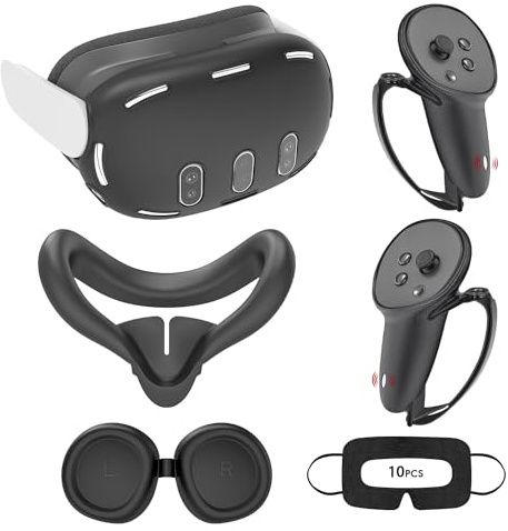 VR Accessories Compatible with Oculus Quest 3, Include Controller Grip Leather Cover, VR Shell Cover, Face Cover, Lens Cover and 10PCS Disposable Eye Cover