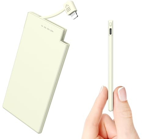 Auskang 0.68cm Ultra Slim Powerbank 5000mAh mit Kabel Tragbares Ladegerät Ultra-dünn und leicht Externe Akku Power Pack,Kompatibel mit iPhone (außer iPhone 15 Serie)- Weiß
