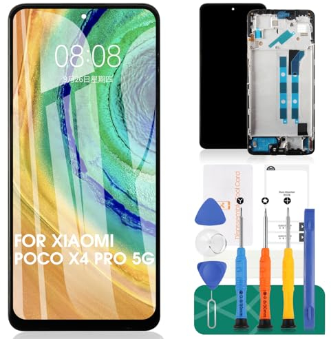 SRJTEK Para Xiaomi Poco X4 Pro 5G Pantalla LCD Para Xiaomi Poco X4 Pro 5G Reemplazo de pantalla 2201116PG Kits de reparación de ensamblaje de digitalizador táctil (negro, con marco)