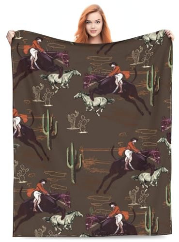 Zeleda Pferde- und Cowboy-Decke für Liebhaber, Tierdruck, für alle Jahreszeiten, 152,4 x 127,7 cm, weich, gemütlich, Flanell, Couch, Sofa, Geburtstagsdekoration, Weihnachtsdekoration, Erwachsene,