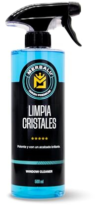 MERBALU Limpiacristales coche Glass cleaner Elimina insectos Limpia cristales coche triple acción con efecto autosecado Potente desengrasante Sin marcas 500ml.