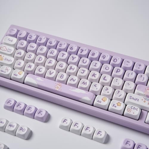 Venit Keys Purple Keycaps PBT MOA Profile Round Cute Mechanical Keycap Set 142 Keys for 60% 65% 70% 75% 84% Mechanical Keyboard