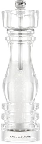 Cole & Mason London Salzmühle aus Acryl, korrosionsbeständiger Keramik-Mechanismus, Salzmühle mit verstellbarem Mahlgrad, 220 mm, Gewürzmühle
