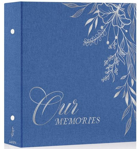 Lanpn Album Photo 10x15 1000 Pochette, OURMEMORIES Grand Geant Format Lin Tissu Album pour Horizontal Vertical Photos (Bleu)