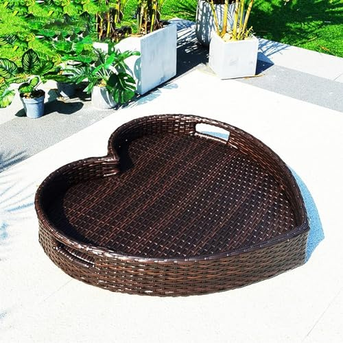 PRESSLAY Floating Tray Table Bar DIY Floating Tray, Heart Rattan Woven Floating Serving Tray Table, Swimming Pool Float for Sandbars, Spas, & Parties (Color : Brown)