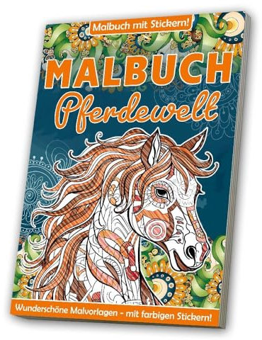 Malbuch: Erwachsene - Pferde: 32 Seiten + 1 Stickerbogen in der Buchmitte