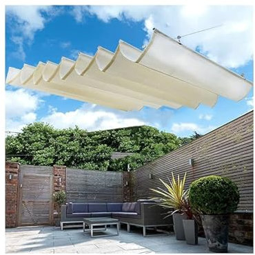 Outdoor Retractable Wave Sun Shade Sail with 95% Shading Rate Pergola Cover for Deck Garden Awning Includes Mounting Kit 1.9x9m