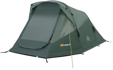 KADVA Campingzelt AIRcamp 3 Personen mit Pumpe Tunnelkonstruktion 210 x 110 x 180 x 140 cm Wasserdicht Geräumigkeit Vordach über Eingang Belüftungstaschen Farbe Grün