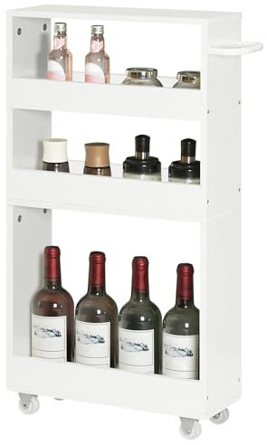 MAHANCRIS Küchenwagen mit Rollen, Nischenwagen mit 4 Ebenen, Rollwagen Küche, 15 x 40 x 83 cm, Schmal Servierwagen für Wohnzimmer, Küche, Schlafzimmer, Büro, Weiß ARCWT3401