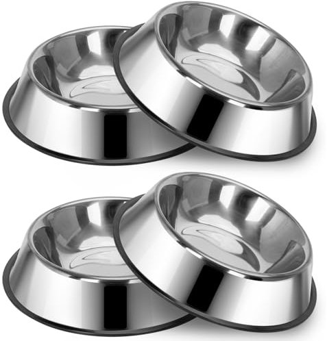 Nobleza 4 Pack Stainless Steel Metal Large Dog Bowls - 790ml, 25.3 cm/ 10 in Diameter Dog Water Food Feeding Bowls Large Pet Bowl for Dogs Pet Food Bowl with Non Slip Base