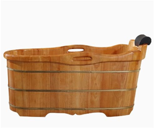 ZCBYBT Freie stehende hölzerne Badewanne, die hölzerne Wanne mit Handläufen für Innenbadezimmer, Spa-Mitte einweicht,160 * 65 * 70cm