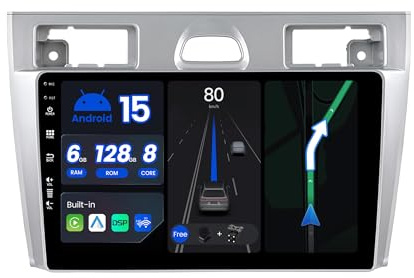 BXLIYER - Octa-Core 6G+128G - Android 15 IPS Car Stereo For Ford Fiesta Mk VI 5 Mk5 (2002-2008) - Wireless CarPlay/Android Auto - LED Camera & MIC - 9 Inch 2 Din - DSP Steering Wheel DAB 360-CAM WIFI