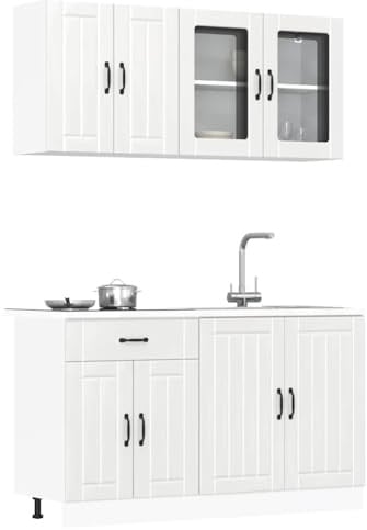Gecheer Kalmar - Juego de muebles de cocina de 4 piezas, color blanco brillante de aglomerado, armario de cocina, mueble de cocina que ahorra espacio, muebles de cocina modulares, mueble base para