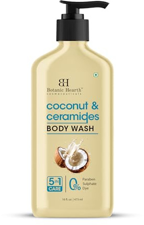 Botanic Hearth Kokos & Ceramide Duschgel 473 ml | 5-in-1-Pflegeformel mit Ceramiden und Kokos reinigt sanft und spendet der Haut intensive Feuchtigkeit.