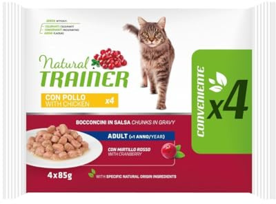 Natural Trainer Nassfutter für Erwachsene Katzen mit Huhn, 4er Pack (4 x 85 g)