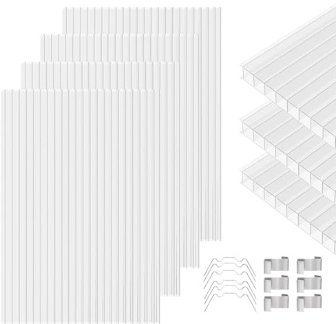 GGNEBAI Pannelli per serre in policarbonato, confezione da 6 pezzi, 10,2 x 5,1 x 0,4 cm, a doppia parete, protezione dai raggi UV, per tutte le condizioni atmosferiche, pannelli di ricambio