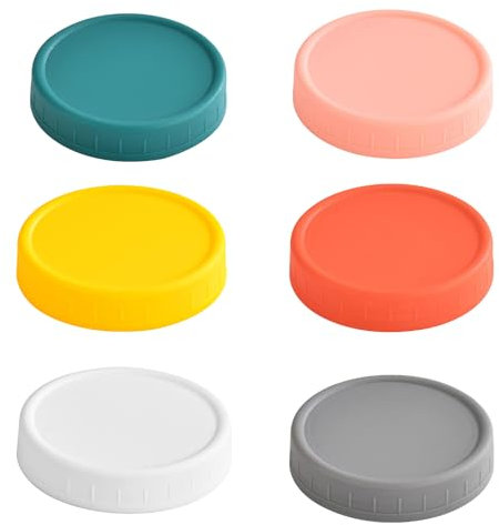 6 Pack Colored Plastic Mason Jar Lids with Gaskets 70mm Regular Mouth Reusable Food Storage Caps for Glass Jars & Jam Jars