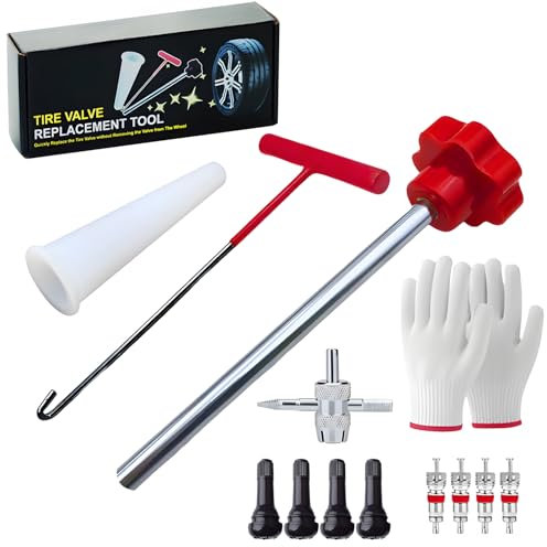 ZHAO GE 7 Stück Reifenventil Werkzeug Set, Ventil Installationswerkzeug Set, Vorbauabzieher, Hakenwerkzeug, Hilfswerkzeug und Handschuhe, für Auto, LKW