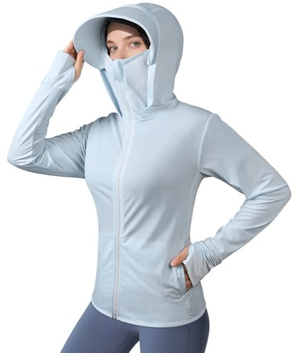 AUYAO Felpa Donna UV Cappuccio, Donne Manica Lunga Felpa Leggera Zip per Protezione Solare, con Tasche, Giacca Sportiva Estiva da Donna UPF 50+, Esterna Felpa Anti-UV per Fitness, Corsa, Trekking