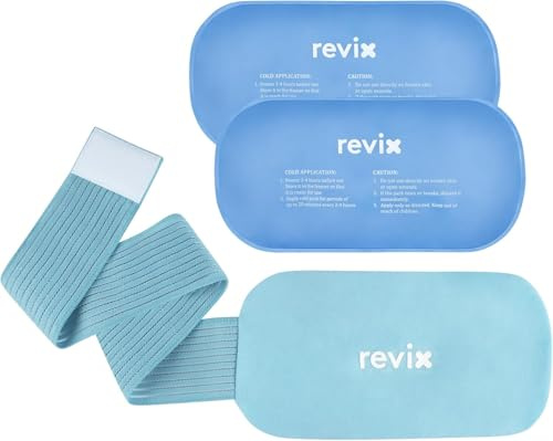 REVIX Gel Kühlpack Wiederverwendbar Kaltkompresse mit Gur 12x6 Blau | Wiederverwendbares Gel Kühlpack mit verstellbarem Gurt, weicher Hülle & Warm Kalt Funktion für Schulter Rücken Knie 2 Stück