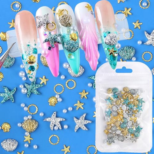 Summer Ocean Nail Charms Sommer Nail Art Zubehör 3D Seestern Muschel Perle Nagel Charms Nägel Zubehör Ozean Nageldesign Nailart Glitzersteine Nägel Strasssteine Nagelschmuck Muscheln Nagel Steine