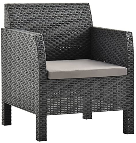 MOBCANT Gartenstuhl mit Kissen, Balkonmöbel Terrassenstühle Barstühle Loungestuhl Geeignet für Patio Terrasse Business Exhibition Garten PP Rattan Anthrazit
