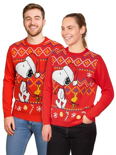 United Labels The Peanuts Snoopy Winterpullover Unisex, Rot, Winter Strickpullover, Ugly Sweater für Damen und Herren