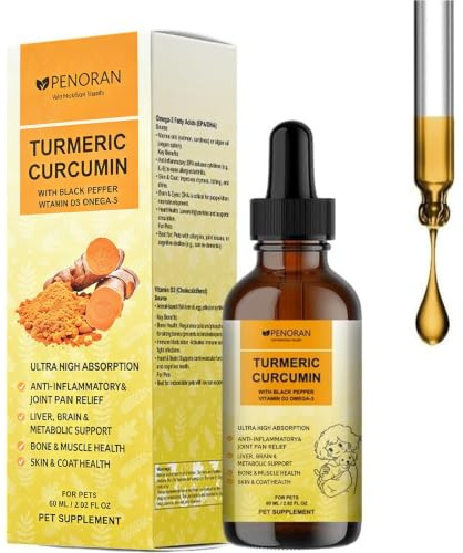Kurkum- und Curcumin Tropfen für Hunde & ältere Hund & ArbeitsHunde: Gelenkbeweglichkeit und -flexibilität, Schmerzgenesung, Verdauung, Gehirn, Leber, Knochen, Muskeln, Haut, Fell – bessere Resorption