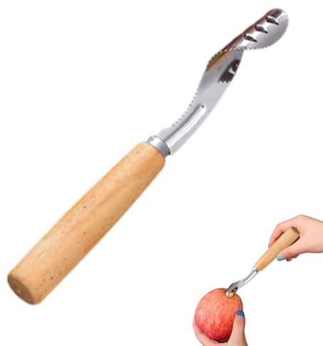 Herramienta descorazonadora de cocina - Descorazonador manual de acero inoxidable | Descorazonador manual con mango de madera para descorazonar, cortar, cocinar y exprimir zumos de cocina