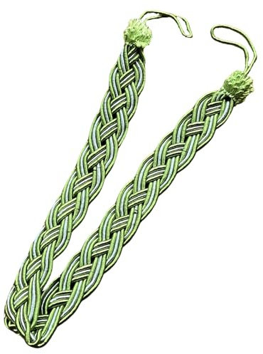 Curtain Tie Backs Rope - 23 Inch Curtain Tiebacks and Holdbacks, Window Tassels and Clips, Decorative Rope Tie Backs for Curtains - Green