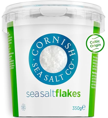Cornish Sea Salt Celtic Sea Salt Flakes 350g - 100% Natural Unrefined Mineral Rich Pyramid Sea Salt Flakes, Hand Harvested Celtic Origin, Flaky Finishing Salt for Cooking, Seasoning, Baking