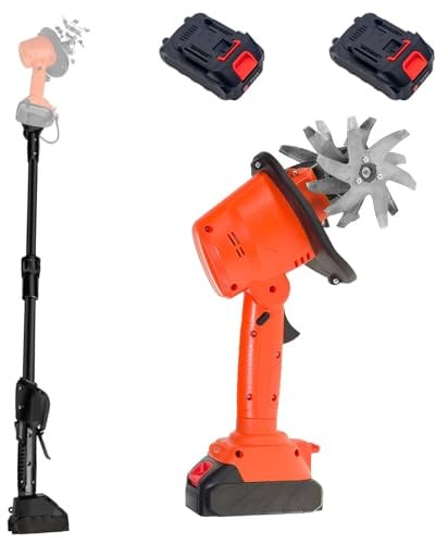 21V Gartenfräse Elektrisch, 550W Gartenfräse mit 10cm Frästiefe und 10cm Fräsbreite, 235 U/min Drehzahl Ackerfräse, Garten Geräte Akku Bodenhacke mit 2 Akkus 3000mAh und 1,3M Handgriff Gartenhacke