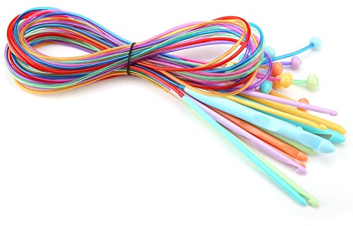 Omabeta Afghanisches Tunesisches Häkelnadel-Set aus ABS-Kunststoff mit Kabel, 12 Stricknadeln mit Kabel, Teppich-Teppich-Gewebe für Häkelanfänger oder Profis