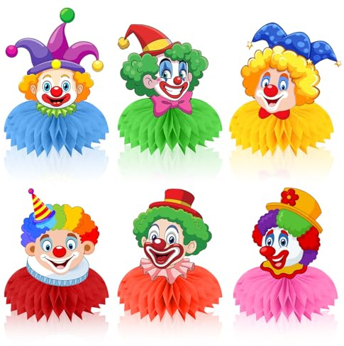 Clown Tischdeko Karneval, 6 Stück Karneval Bienenwaben Tischdeko, Clown Tischdekoration Fasching, 3D Karneval Tischdekoration, Tischdekoration für Karnevals, Zirkus, Fasching, Party Deko