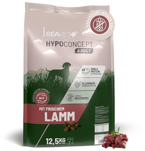 REAVET HYPOCONCEPT Hundetrockenfutter Lamm – Single-Protein mit Frischfleisch 12,5kg I Weizenfrei & ohne Zucker Trockenfutter für alle Hunde & Rassen, auch für Sensible Hunde & Allergikerfreundlich