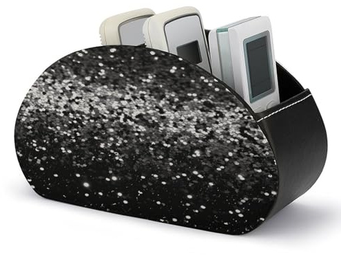 peiyeety Black White Glitter Remote Control Holder PU Leather Remote Caddy Remote Box for Nightstand Desk Storage Caddy Store Desktop Storage Box for DVD Glasses Pen Key