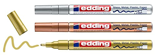 edding Glanzlack-Marker Creative 751 metallic Grundfarben, 1-2 mm (Gold, Silber und Kupfer)