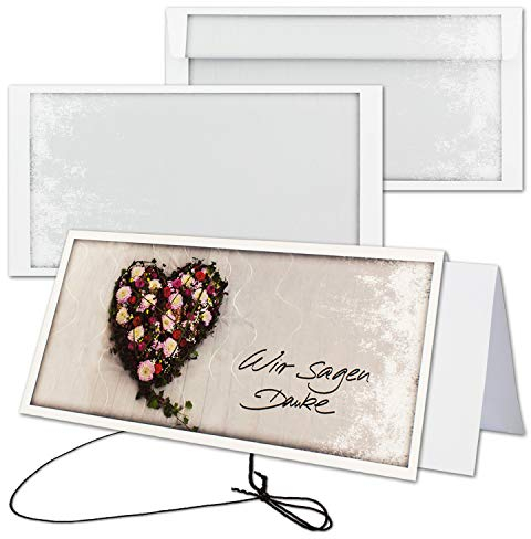 75x Trauerkarte mit Umschlag Set Danksagung - Blumen-Herz - inklusive hochwertiger Box- DIN Lang Quer-Format - Danksagungskarten Trauerkarten nach Beerdigung - Trauer-Papiere by GUSTAV NEUSER