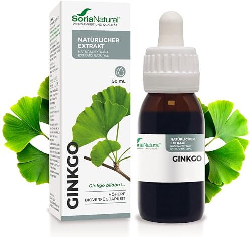 Soria Natural Ginkgo Biloba Extracto - Promueve la Salud Cognitiva, Memoria, Concentración y Mejora la Circulación - Salud Cerebral y Salud Circulatoria - Bote de 50ml
