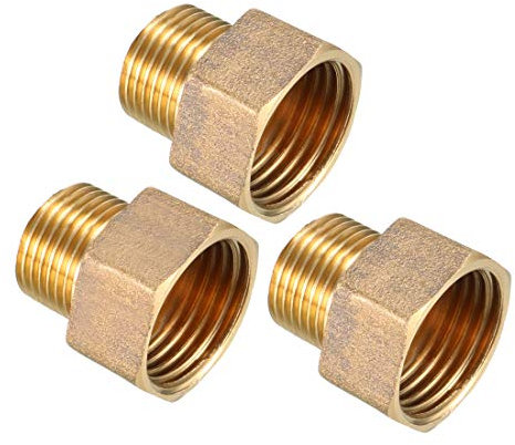 sourcing map Brass Threaded Pipe Fitting G3/8 Male x G1/2 Female Coupling 3pcs