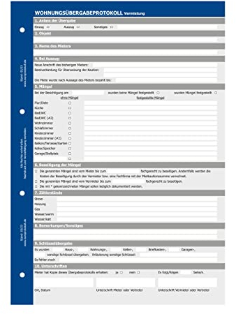 Wohnungsübergabeprotokoll Vermietung, Übergabeprotokoll Wohnung (3er Set)